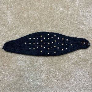 Black Knit Headband With Bead Detail